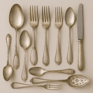 Scrap silver flatware purchased for silver refining and recycling at Saidi Gold & Mining refinery